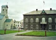 The Althing in Reykjavík, with the cathedral on the left.