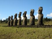 Ahu Akivi, one of the few inland ahu with the only moai facing the ocean