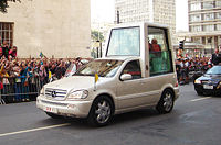 Pope Benedict XVI in a Mercedes-Benz popemobile in S�o Paulo, Brazil