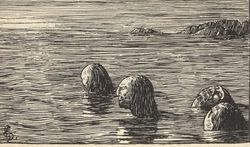 One gruesome form of execution occurred during the Christianization of Norway. King Olaf Tryggvason had male v�lvas (sejdmen) tied and left on a skerry at ebb. (1897 illustration by Halfdan Egedius)