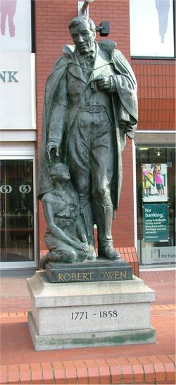 Robert Owen is commemorated with this statue in Manchester.