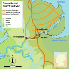 Map showing Danevirke and Hærvejen