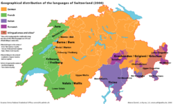 Official languages in Switzerland: ����� Swiss German (62.7%; 72.5%)  ����� French (20.4%; 21.0%)  ����� Italian (6.5%; 4.3%)  ����� Romansh (0.5%; 0,6% ) 