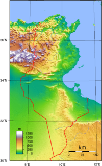 Topographic map of Tunisia.