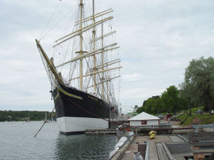 The museum ship Pommern is anchored in the more western of Mariehamn's two harbours, V�sterhamn