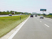 G030 northbound in Hebei province. There are 45,000�km (28,000�mi) of expressways in China. This is the second-longest total in the world, and half that of the United States.