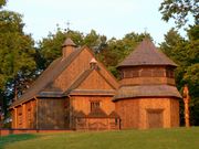 Wooden church in Palūšė. Lithuania has strong Roman Catholic traditions.