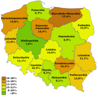 Unemployment by voivodships, Apr 2008