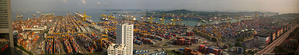 The Port of Singapore with Sentosa island in the background.