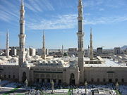 The Mosque of the Prophet (Al-Masjid al-Nabawi) is Islam's second most sacred site; the Green dome in the background stands above Muhammad's tomb.