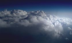 Stratocumulus perlucidus clouds, as seen from an aircraft window.