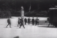 Hitler (hand on side) staring at Foch's statue before signing the armistice at Compi�gne, France (22 June 1940)