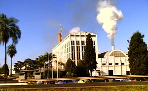 The Santa Elisa sugarcane processing plant, one of the largest and oldest in Brazil, is located in Sert�ozinho, Brazil. Photo by Renato M.E. Sabbatini