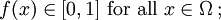 f(x)\in[0,1]\mbox{ for all }x\in \Omega\,;