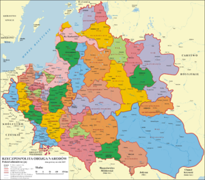 Map showing voivodeships of the Commonwealth of the Two Nations