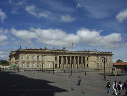 Downtown Bogot�, the National Capitol Building houses the Colombian Congress.