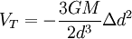 V_T = - \frac{3 G M }{2 d^3}\Delta d^2 \,