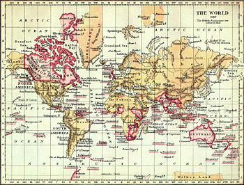 The term British Isles came into use in English at the same time as the term British Empire.  This map shows the British Isles (red) at the centre of the empire (pink) at its height in 1897 where England, Ireland, Scotland and Wales are referred to as the Home Nations.