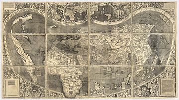 Universalis Cosmographia, Waldseem�ller's 1507 world map which was the first to show the Americas separate from Asia