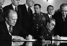 Ford meets with Soviet Union leader Leonid Brezhnev in Vladivostok, November 1974, to sign a joint communiqu� on the SALT treaty