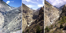 The retreat of Aletsch Glacier in the Swiss Alps (situation in 1979, 1991 and 2002), due to global warming.