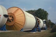 A Saturn V on display at the U.S. Space & Rocket Center in Huntsville, Alabama before its move to indoor display at the Davidson Center for Space Exploration.