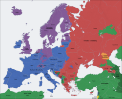 Predominant religions in Europe      Roman Catholic Christianity      Eastern and Oriental Orthodox Christianity      Protestant Christianity      Sunni Islam      Shia Islam      Buddhism