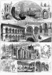 An 1873 engraving showing sights around Bristol