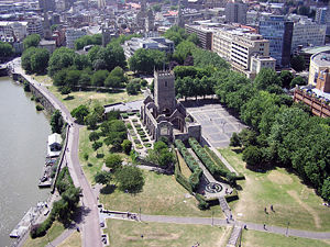 St Peter's ruined church in Castle Park, Bristol