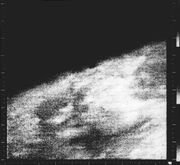 Taken from Mariner 4, the first close-up image ever taken of Mars shows an area about 330 km across by 1200 km from limb to bottom of frame.