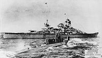 German U-boat alongside the battlecruiser Scharnhorst