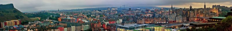 Panorama of the Old Town and Southside of Edinburgh from the Nelson monument. Panorama was originally coined by the Irish painter Robert Barker to describe his panoramic paintings of Edinburgh.