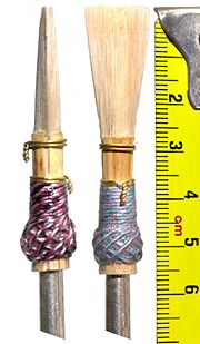 Bassoon reeds are usually around 5.5�cm (2.2�in) in length and wrapped in string.