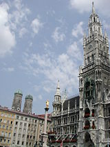 New Town Hall steeple with Marian column