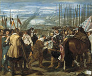 La rendici�n de Breda (1634-1635, English: The Surrender of Breda) was inspired by Vel�zquez's first visit to Italy, in which he accompanied Ambrogio Spinola, who conquered the Dutch city of Breda a few years prior. This masterwork depicts a transfer of the key to the city from the Dutch to the Spanish army during the Siege of Breda. It is considered one of the best of Vel�zquez's paintings.