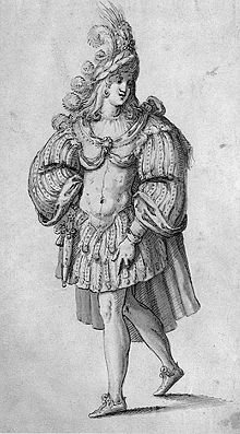 A masque Costume for a Knight, designed by Inigo Jones.