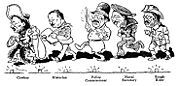 1910 cartoon shows Roosevelt's multiple roles to 1898