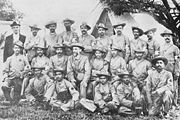 Stretcher-bearers of the Indian Ambulance Corps during the war, including the future leader Mohandas Karamchand Gandhi (Middle row, 5th from left).