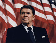 Ronald Reagan at a rally for Senator David Durenberger in Bloomington, Minnesota 1982