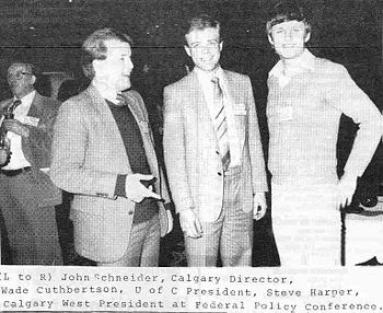 Stephen Harper, pictured right, here with young Progressive Conservatives, in 1985.