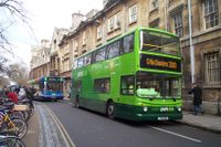 A Stagecoach bus behind a Oxford Bus Company park-and-ride bus in Oxford.