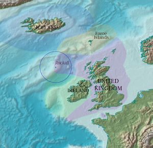 Location of Rockall. Shaded areas indicate exclusive economic zones.