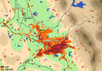 Tirana's expansion from 1990 to 2005.