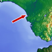 Location of city of Sanl�car de Barrameda, the starting point for Columbus' third journey.