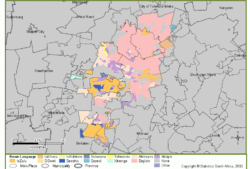 Geographical distribution of home languages in Johannesburg.