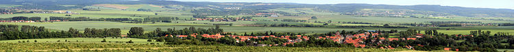 The battlefield of Austerlitz today. The village of Prace (Pratzen) is seen in the foreground.