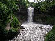 Minnehaha Falls is part of a 193�acres (78�ha) city park rather than an urban area, because its waterpower was overshadowed by that of St. Anthony Falls a few miles upriver.