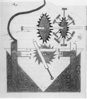 A valve-operated reciprocating suction piston pump water-raising machine with a crankshaft-connecting rod mechanism invented by al-Jazari.