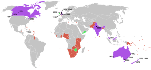 Locations of the games, and participating countries