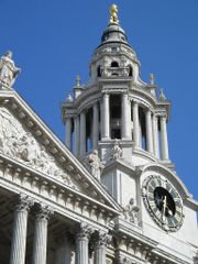 The clock tower on the west end of the cathedral